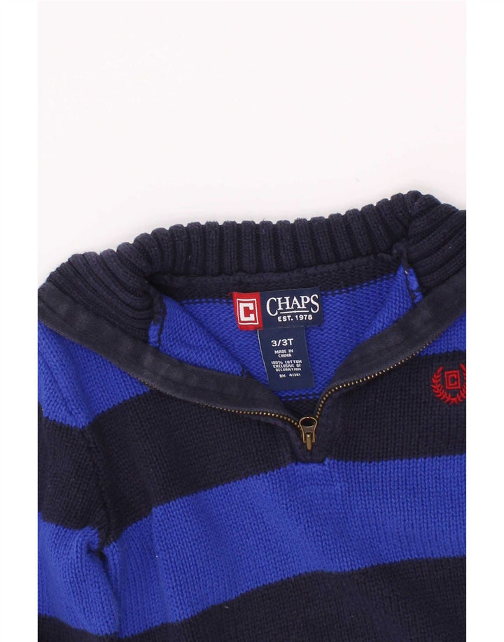 Chaps Boys Zip Neck Jumper Sweater 2-3 Years Navy Blue Striped Cotton