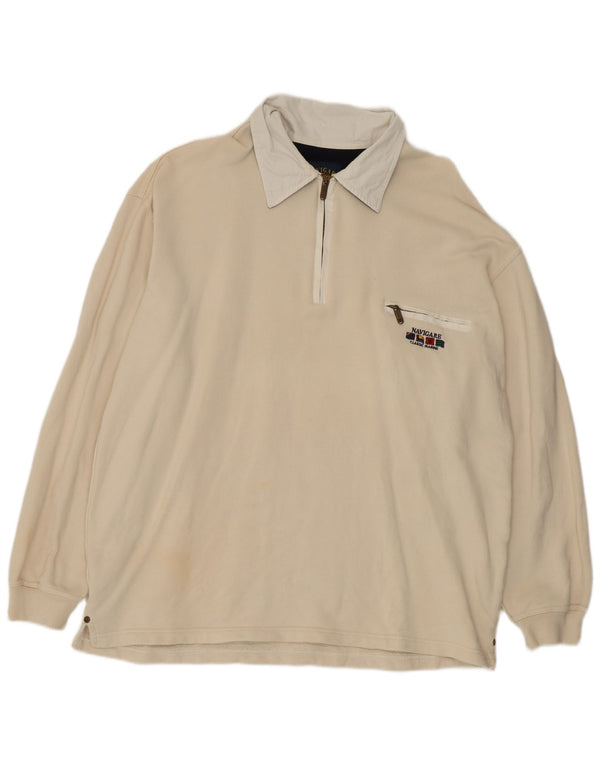 Navigare Mens Long Sleeve Rugby Polo Shirt XL Beige Cotton