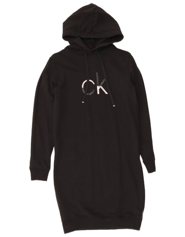 Calvin Klein Womens Graphic Hoodie Dress UK 6 XS Black Cotton
