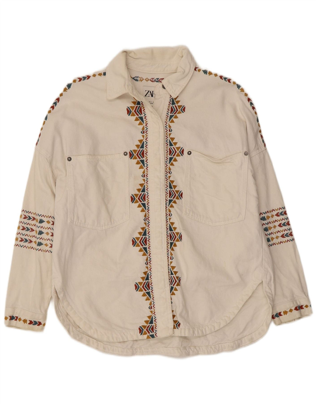 Zara Womens Oversized Shirt UK 10 Small White Geometric Cotton