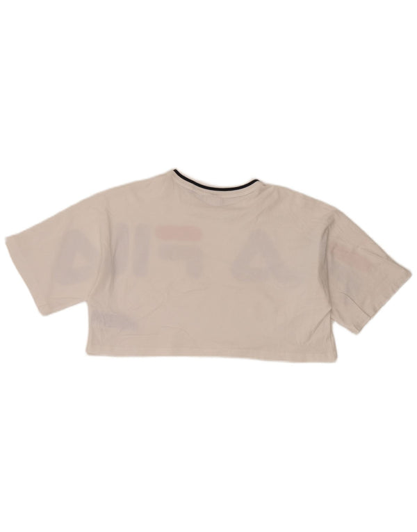 Fila Womens Crop Oversized Graphic T-Shirt Top UK 10 Small White Cotton
