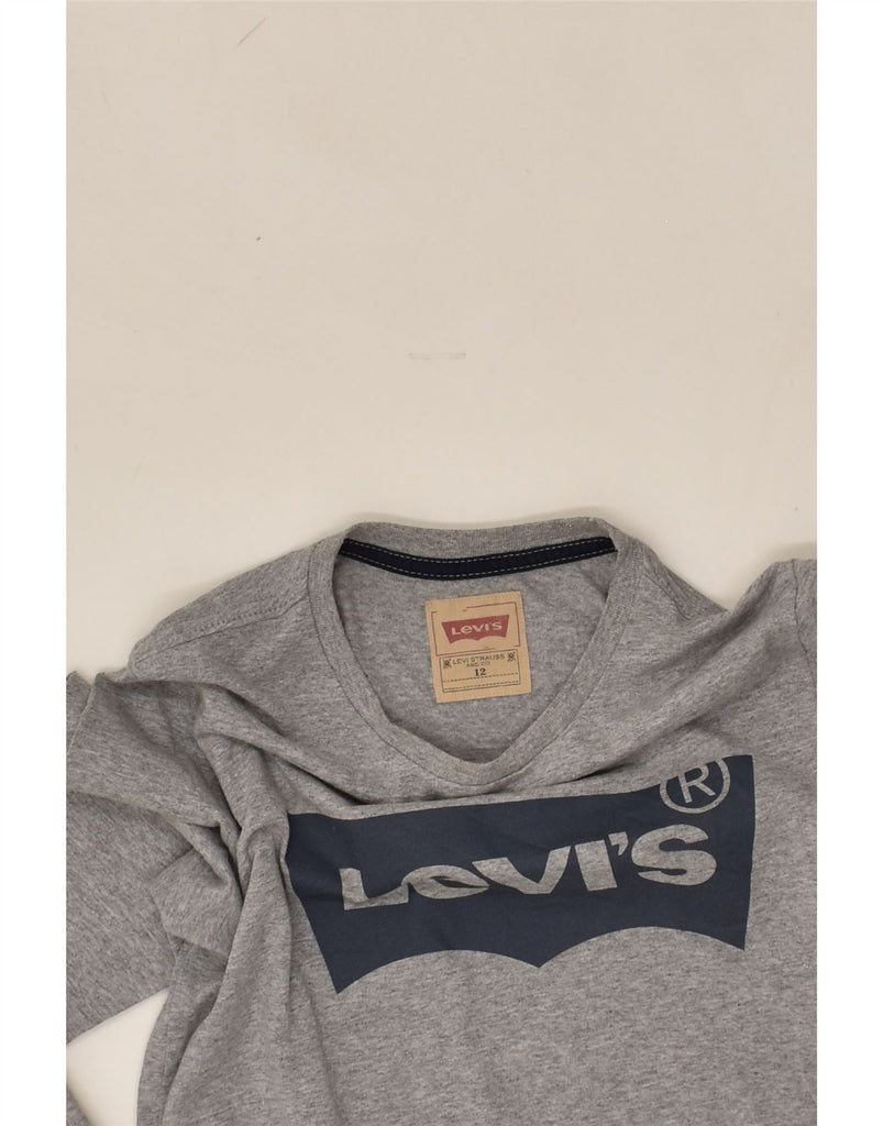 LEVI'S Boys Graphic Top Long Sleeve 11-12 Years Grey Polyester | Vintage Levi's | Thrift | Second-Hand Levi's | Used Clothing | Messina Hembry 