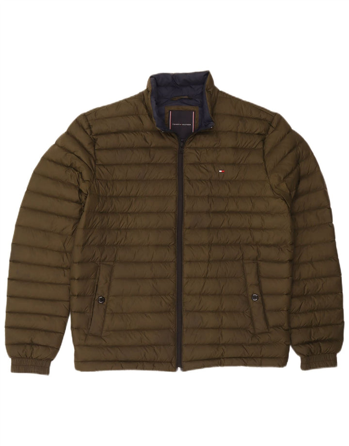Tommy Hilfiger Womens Padded Jacket UK 14 Medium Khaki Polyamide