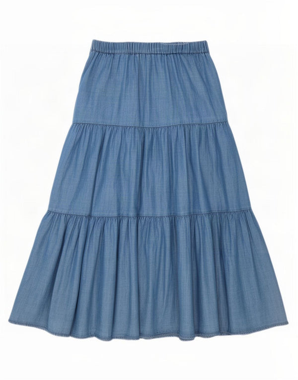 Marks & Spencer Womens Denim Tiered Skirt UK 14 Large W34 Blue Cotton