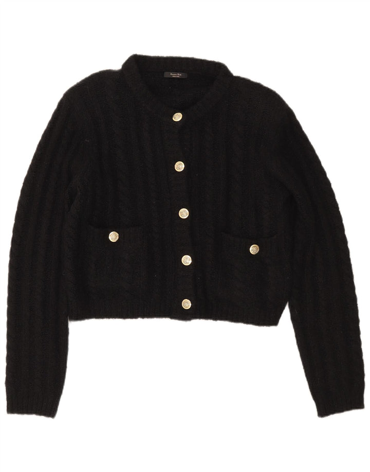 Massimo Dutti Womens Crop Oversized Cardigan Sweater UK 10 Small Black