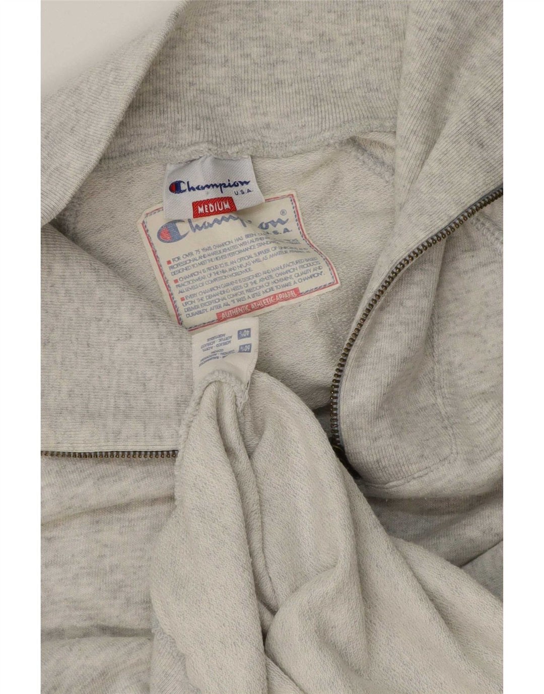 Champion Mens Zip Neck Sweatshirt Jumper Medium Grey Flecked Cotton