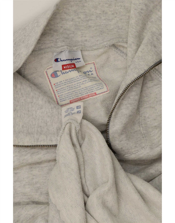Champion Mens Zip Neck Sweatshirt Jumper Medium Grey Flecked Cotton