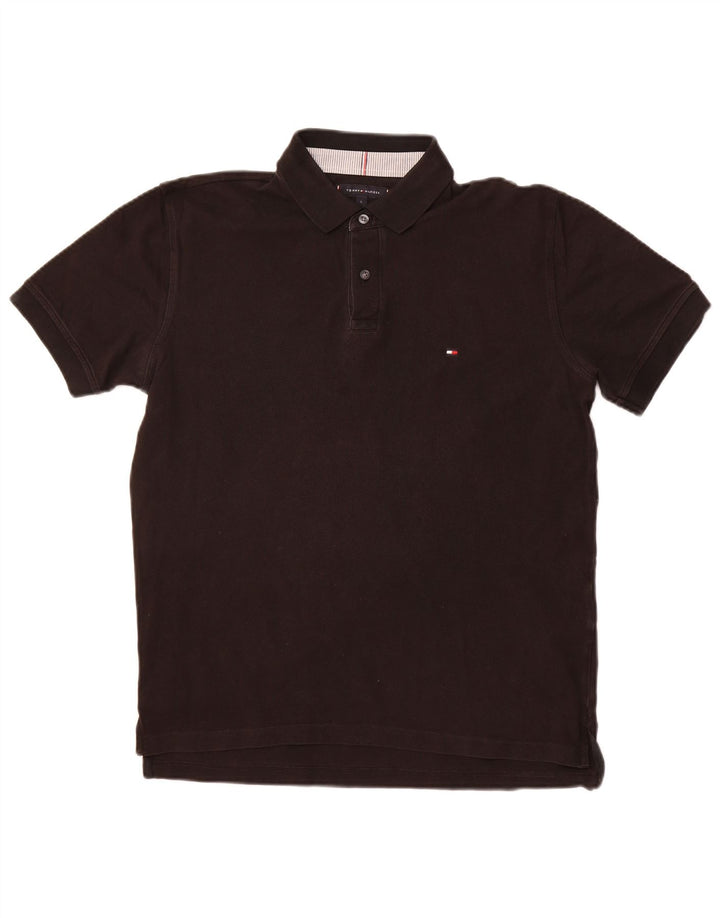 TOMMY HILFIGER Mens Polo Shirt Large Black Cotton