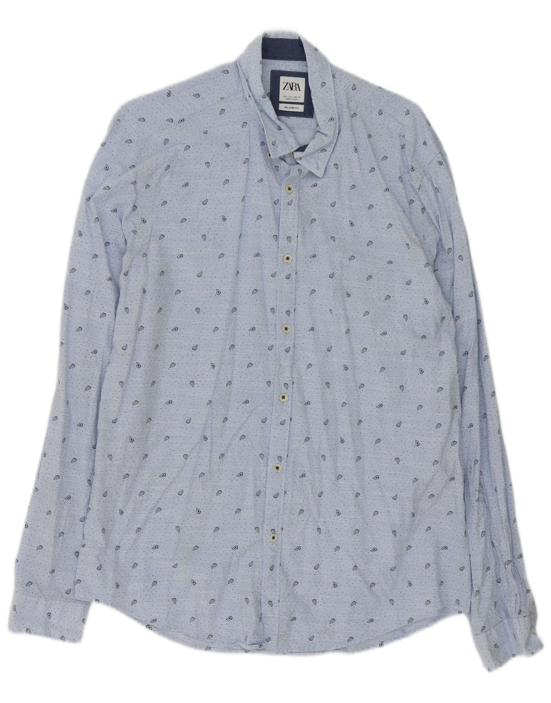 Zara Mens Relaxed Fit Shirt Large Blue Paisley Cotton
