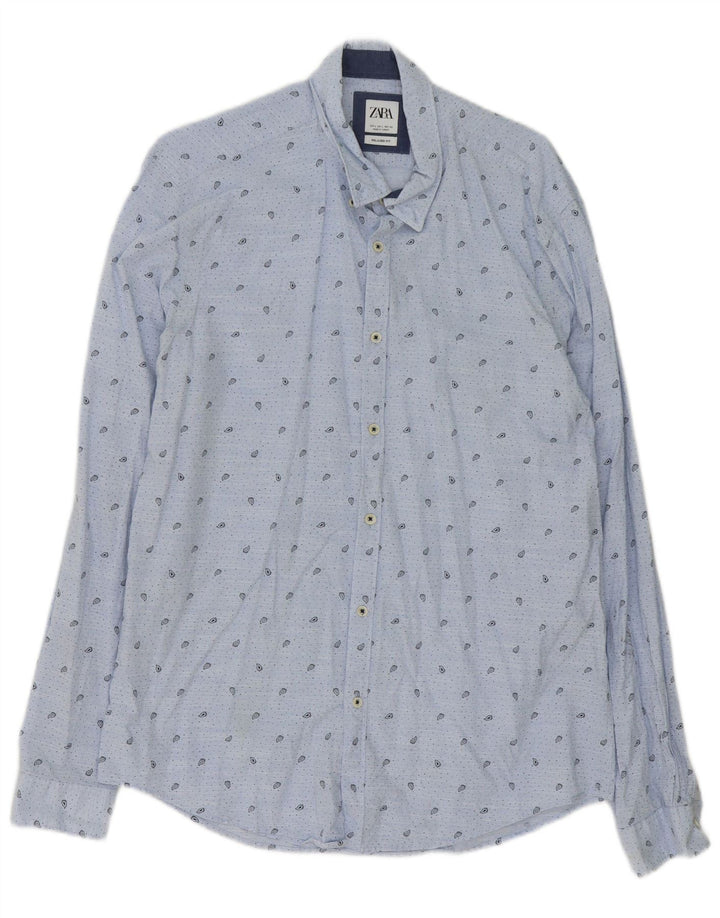 Zara Mens Relaxed Fit Shirt Large Blue Paisley Cotton