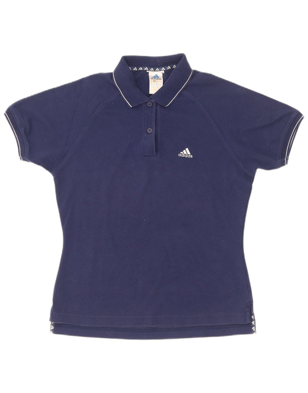 Adidas Womens Polo Shirt UK 12 Medium Navy Blue Cotton