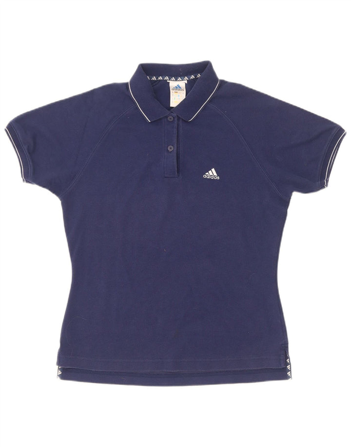 Adidas Womens Polo Shirt UK 12 Medium Navy Blue Cotton
