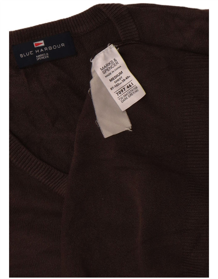 Marks & Spencer Mens Blue Harbour V-Neck Jumper Sweater Medium Brown