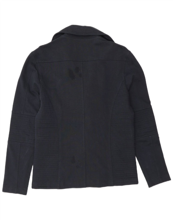 Zara Mens Biker Jacket UK 38 Medium Navy Blue Cotton