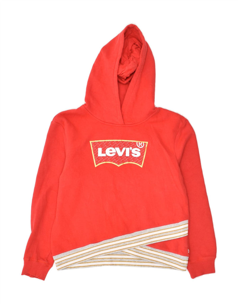 LEVI'S Girls Graphic Hoodie Jumper 13-14 Years Red Colourblock Cotton | Vintage Levi's | Thrift | Second-Hand Levi's | Used Clothing | Messina Hembry 
