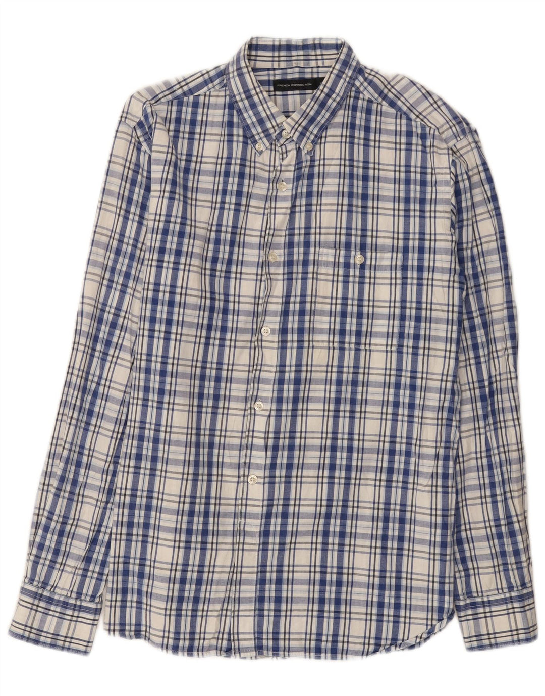 French Connection Mens Shirt Large Navy Blue Check Cotton