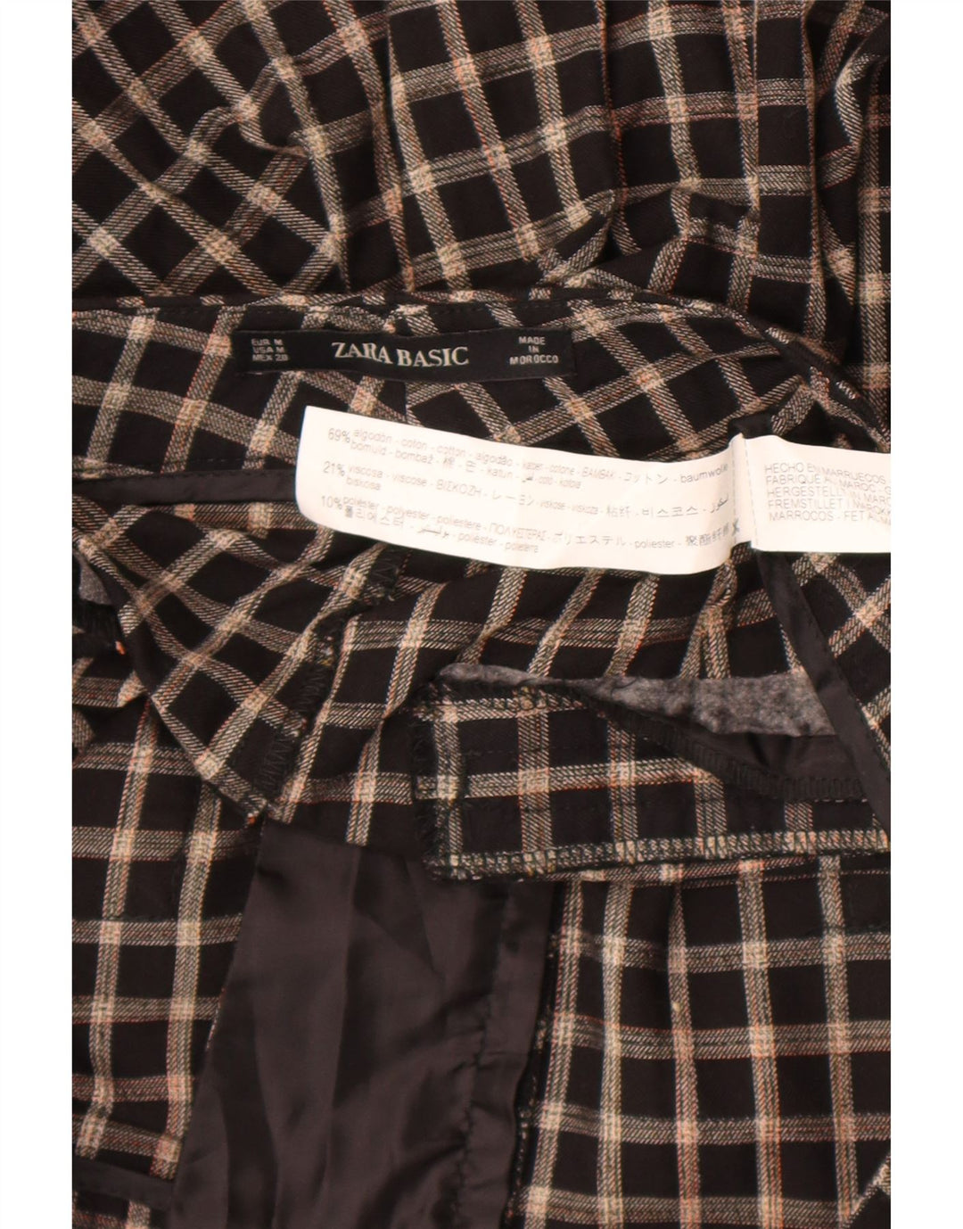 Zara Womens Cropped Trousers Medium W28 L23 Black Check Cotton