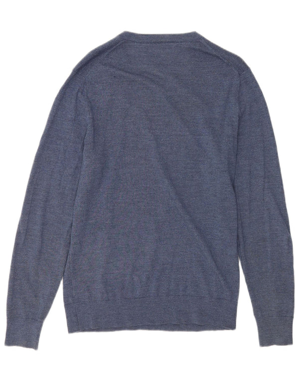 Tommy Hilfiger Mens V-Neck Jumper Sweater Medium Blue Merino Wool