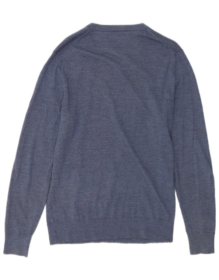 Tommy Hilfiger Mens V-Neck Jumper Sweater Medium Blue Merino Wool