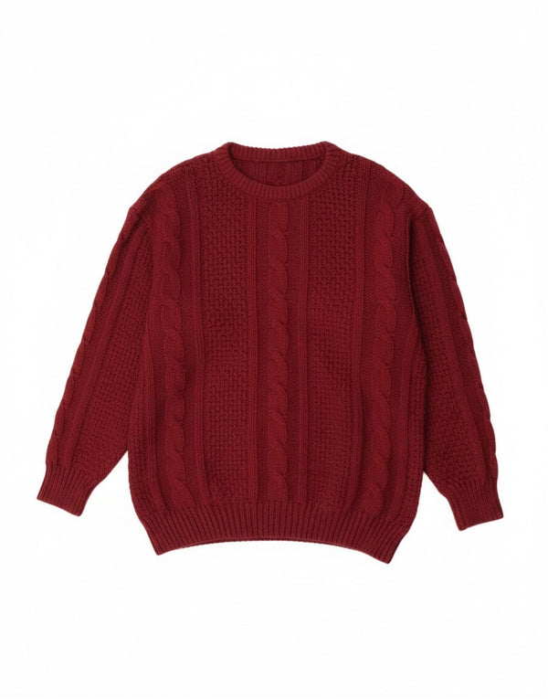 Vintage Mens Crew Neck Jumper Sweater Large Burgundy Wool