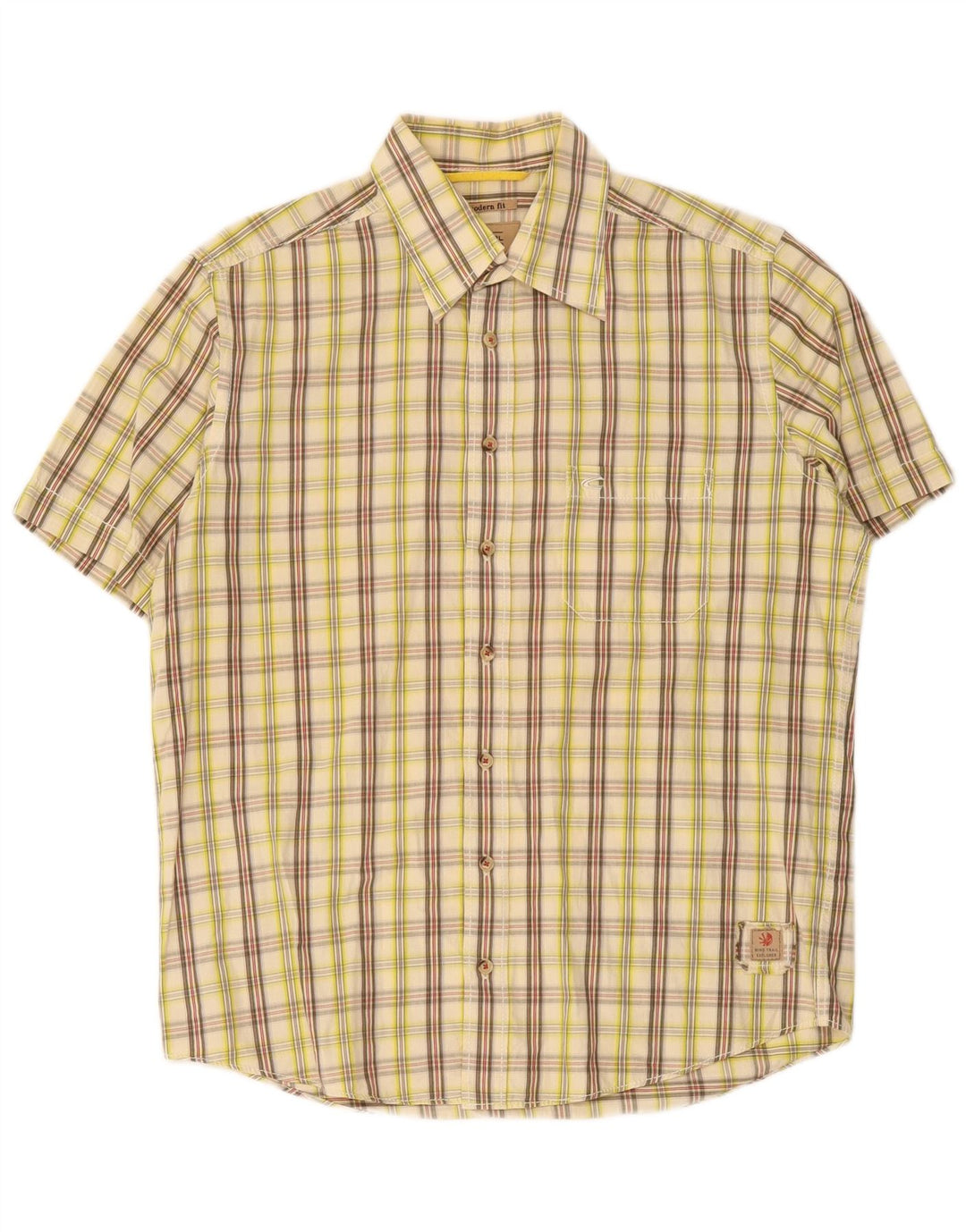 Camel Active Mens Modern Fit Short Sleeve Shirt Medium Beige Check Cotton