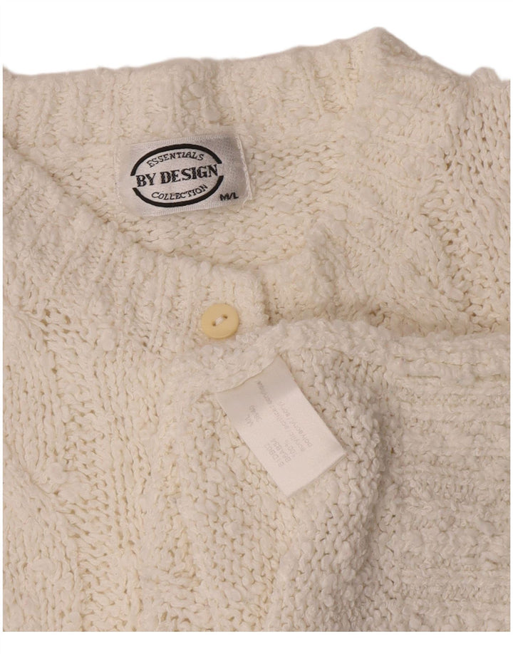 Vintage Womens Button Neck Jumper Sweater UK 14 Medium White Acrylic