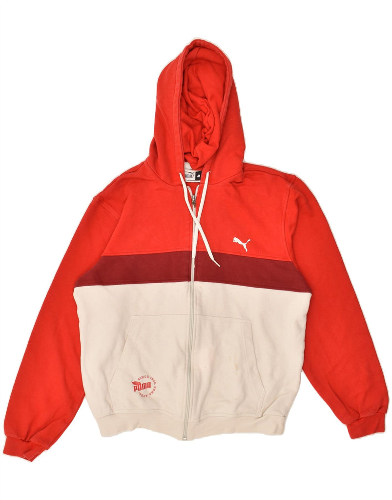 PUMA Mens Graphic Zip Hoodie Sweater Medium Red Colourblock Cotton | Vintage Puma | Thrift | Second-Hand Puma | Used Clothing | Messina Hembry 