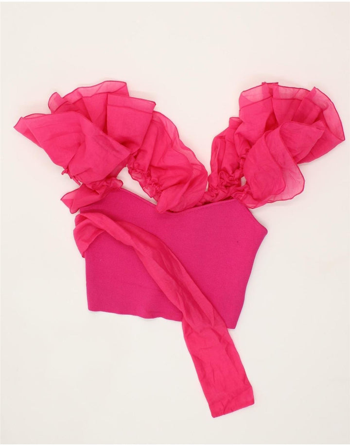 VINTAGE Womens Crop Top UK 8 Small Pink Vintage Vintage and Second-Hand Vintage from Messina Hembry 