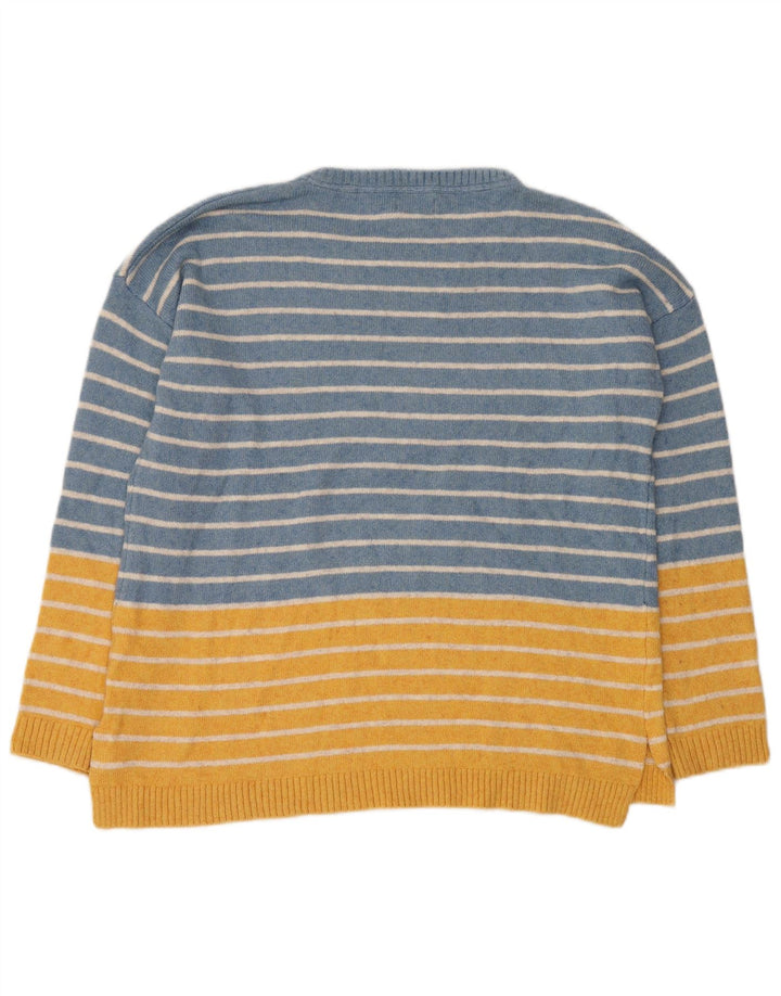 FAT FACE Womens Crew Neck Jumper Sweater UK 12 Medium Blue Striped
