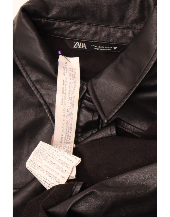 Zara Womens Faux Leather Shirt UK 14 Medium Black Polyester
