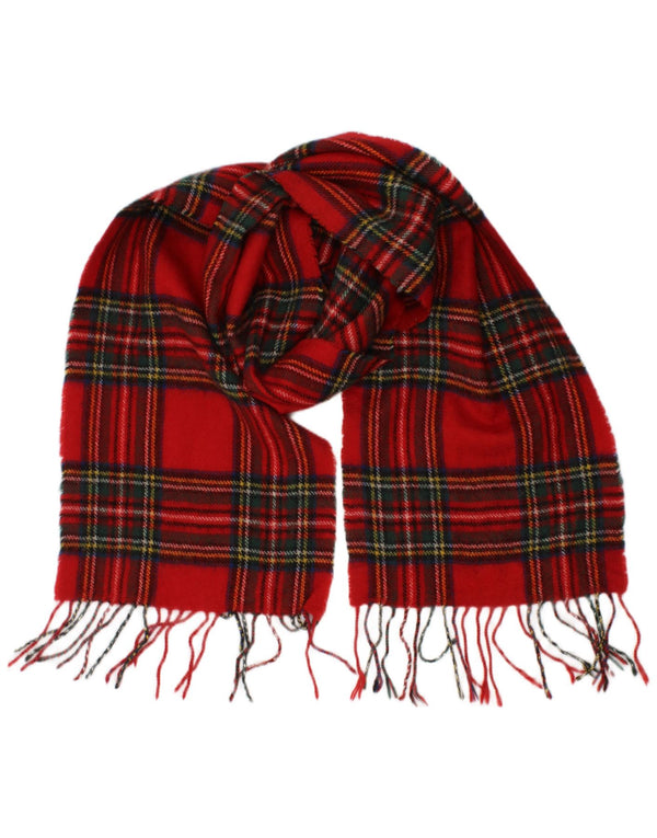 Vintage Mens Rectangle Scarf One Size Red Plaid Lambswool Classic