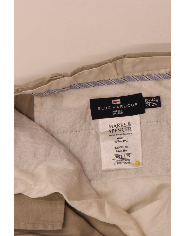 Marks & Spencer Mens Blue Harbour Straight Suit Trousers W42 L29 Beige