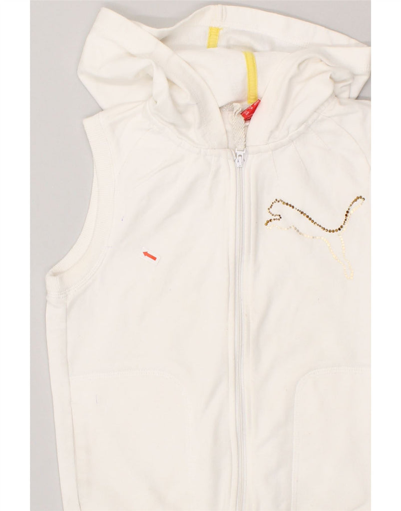 PUMA Girls Sleeveless Zip Hoodie Sweater 9-10 Years White Cotton | Vintage Puma | Thrift | Second-Hand Puma | Used Clothing | Messina Hembry 