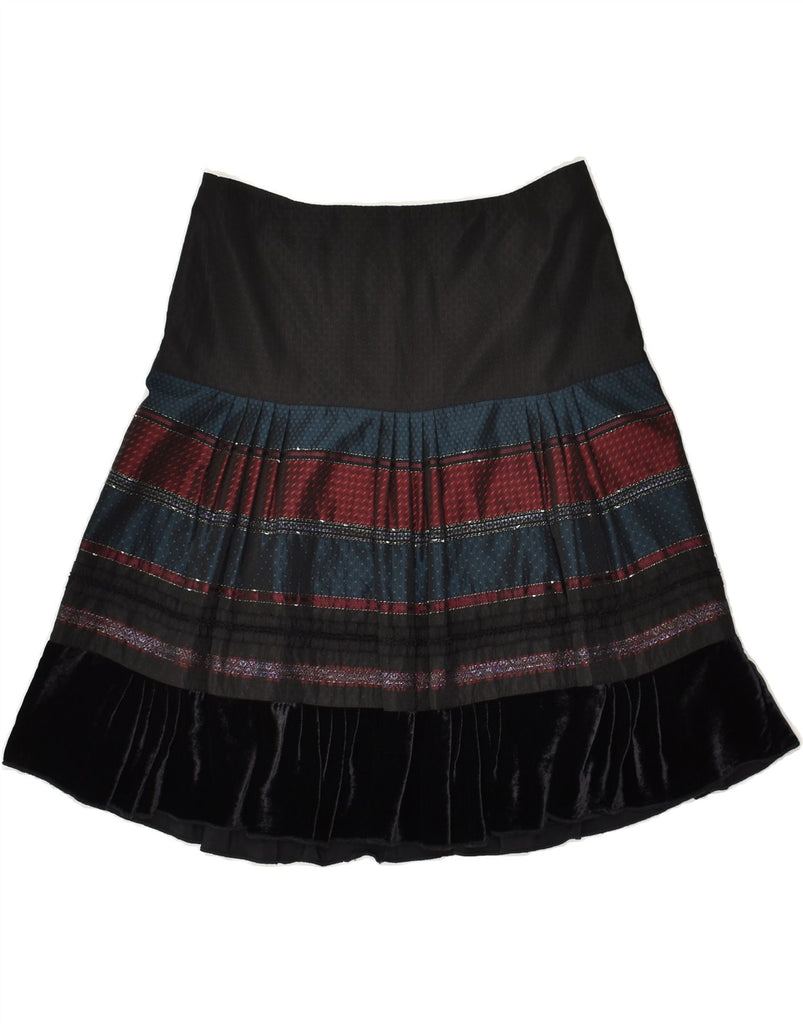 BENETTON Womens A-Line Skirt IT 40 Small W28 Black Patchwork Acetate | Vintage Benetton | Thrift | Second-Hand Benetton | Used Clothing | Messina Hembry 