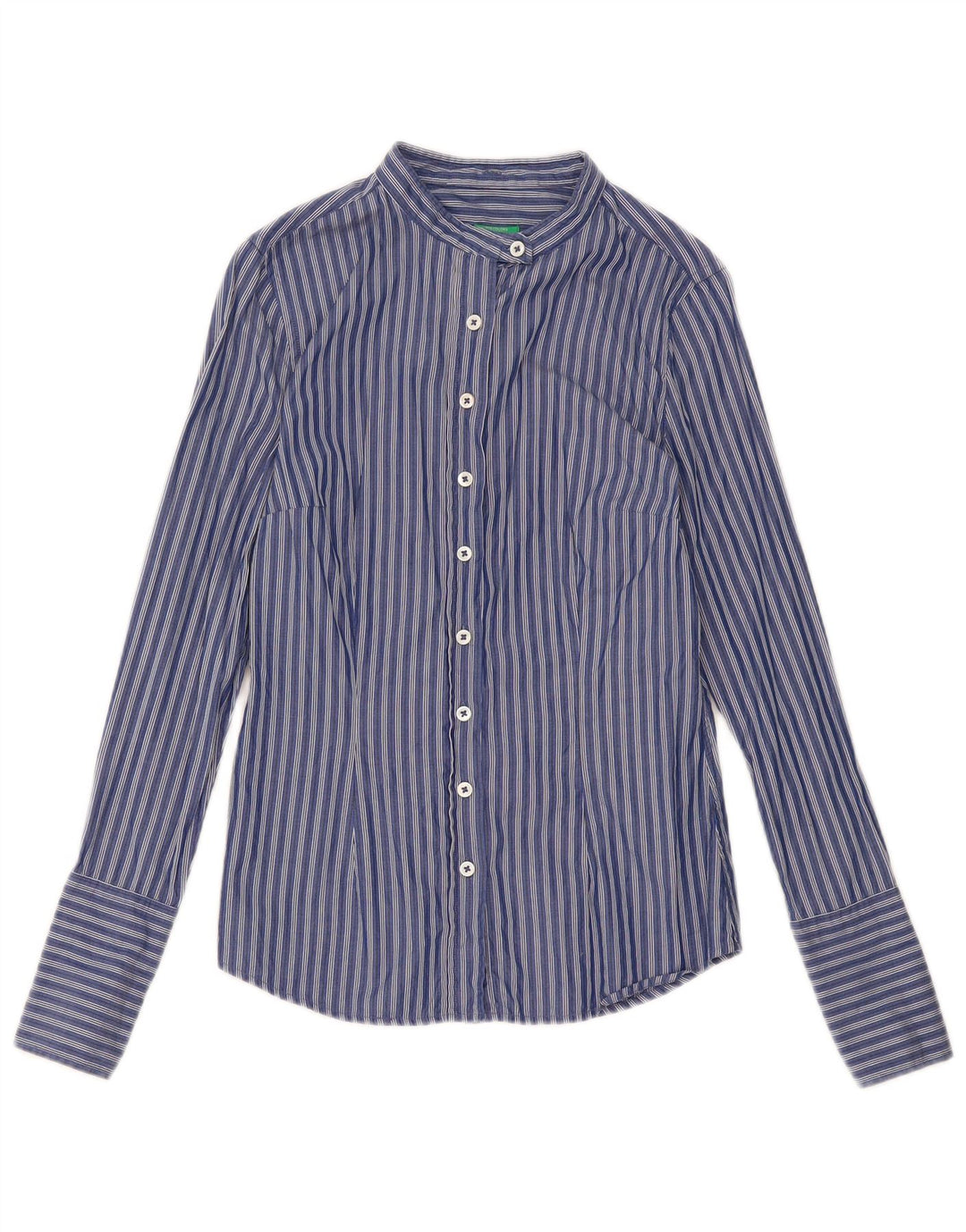Benetton Womens Shirt UK 10 Small Navy Blue Striped