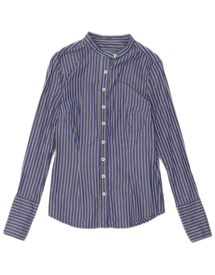Benetton Womens Shirt UK 10 Small Navy Blue Striped
