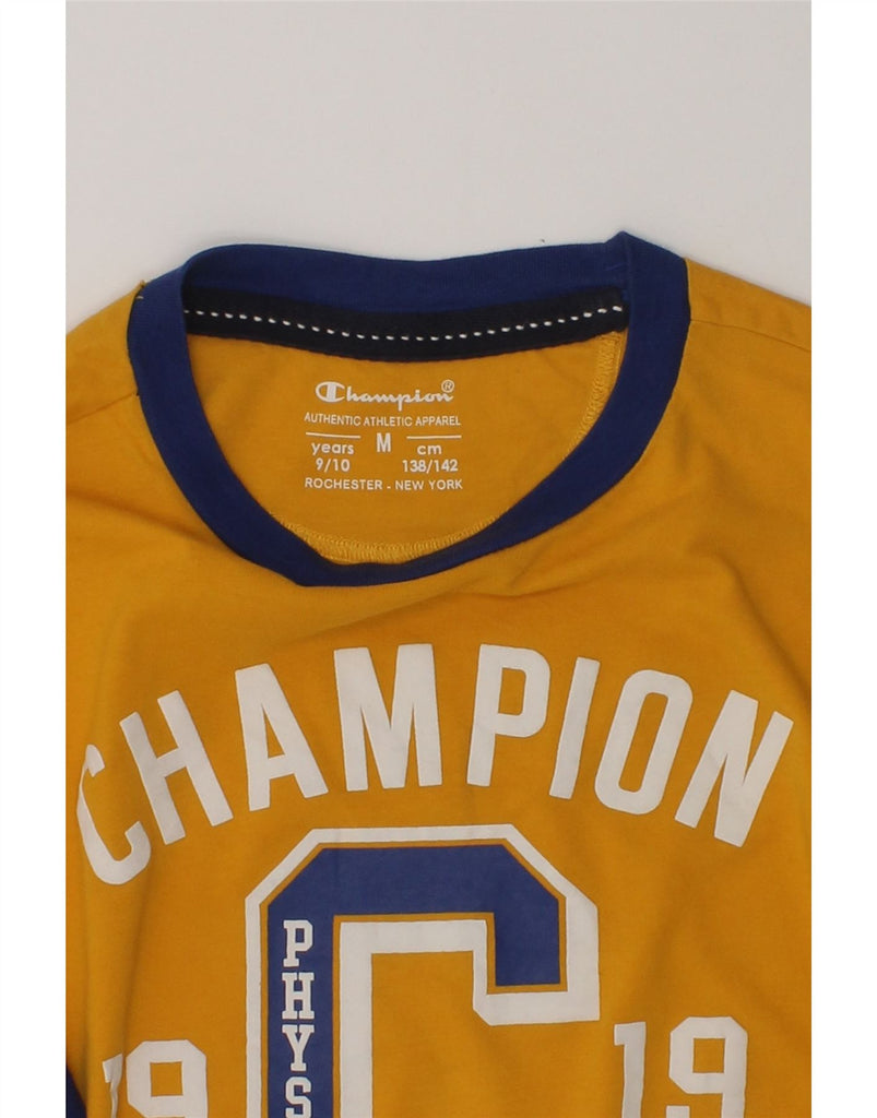 CHAMPION Boys Graphic Top Long Sleeve 9-10 Years Medium Yellow Colourblock | Vintage Champion | Thrift | Second-Hand Champion | Used Clothing | Messina Hembry 