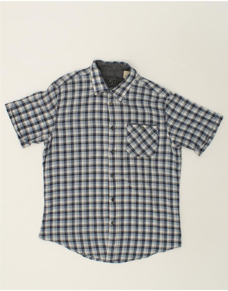 DKNY Mens Short Sleeve Shirt Large Blue Check Cotton | Vintage Dkny | Thrift | Second-Hand Dkny | Used Clothing | Messina Hembry 