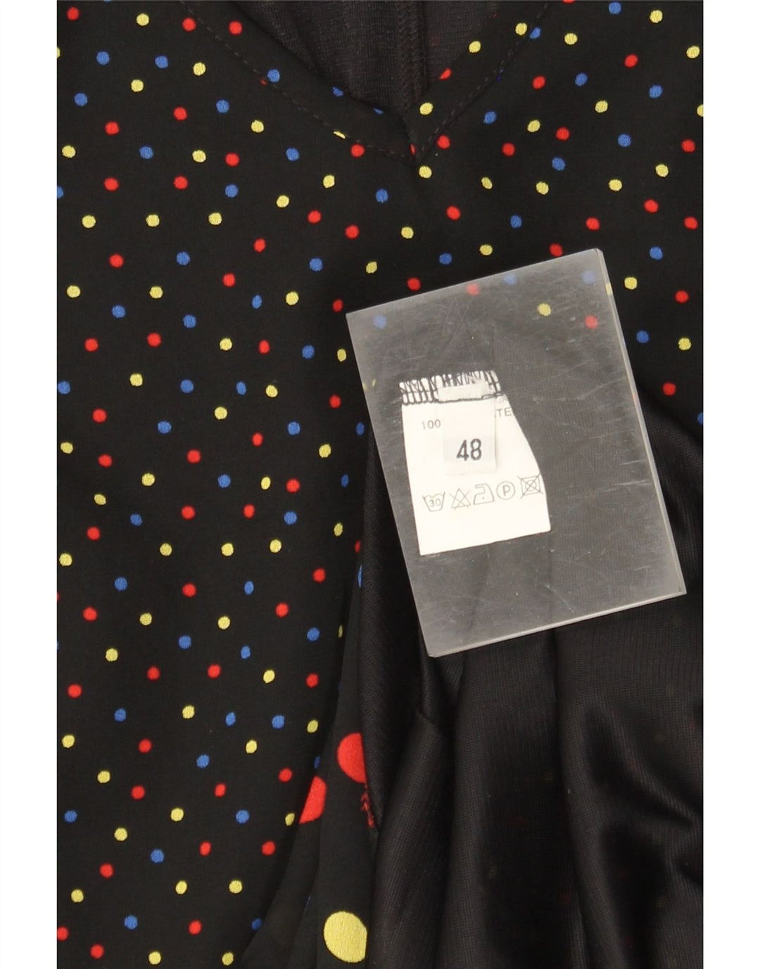 Vintage Womens A-Line Dress IT 48 XL Black Spotted Polyester