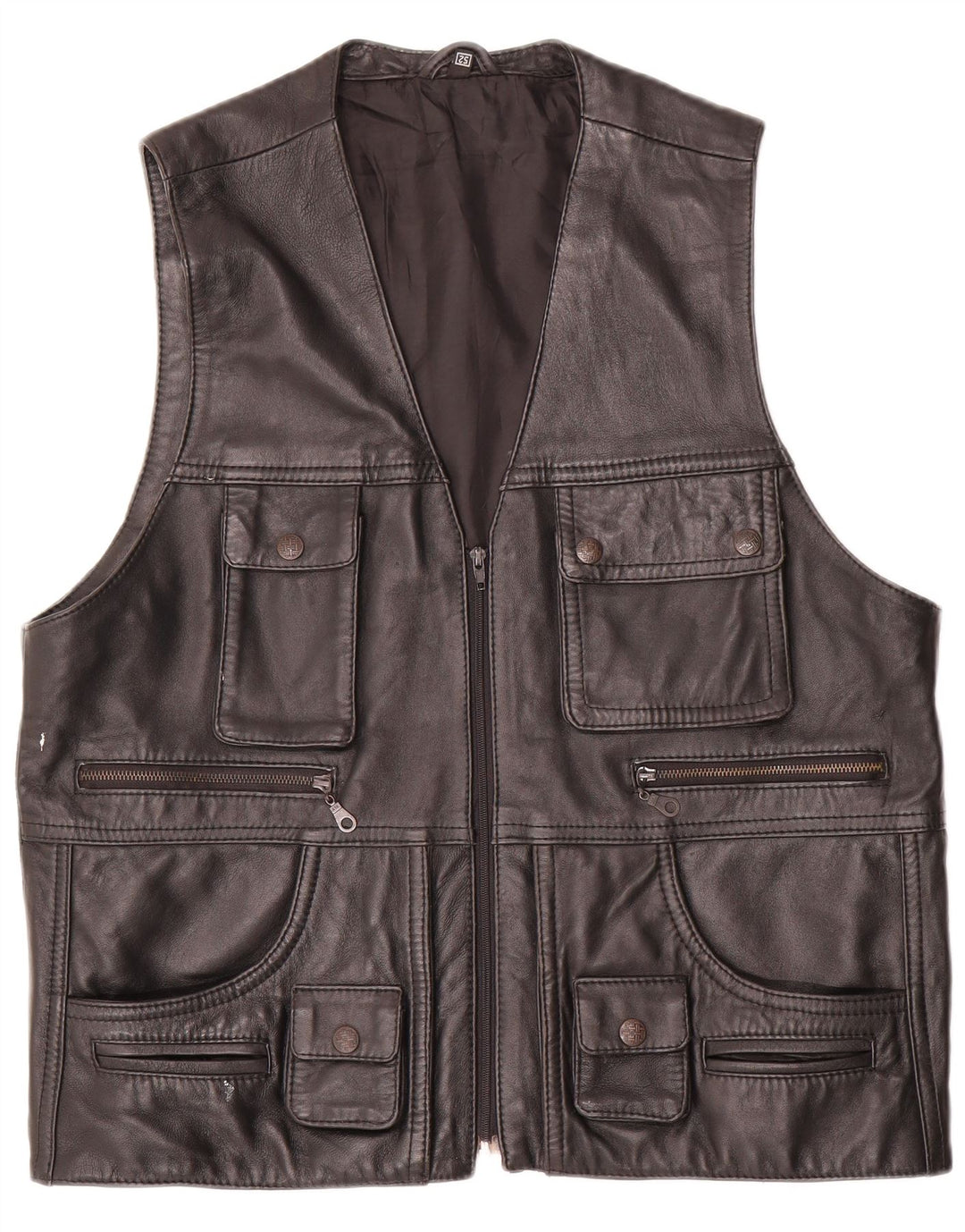 Vintage Mens Leather Utility Gilet EU 52 XL Black
