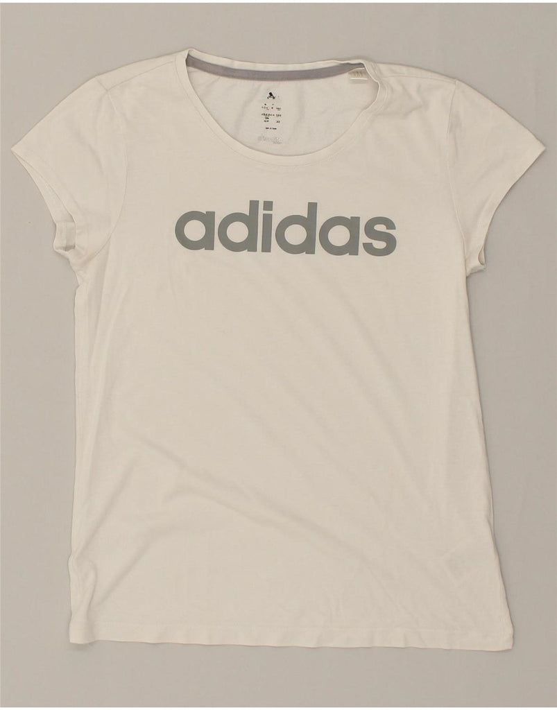 ADIDAS Womens Climalite Graphic T-Shirt Top UK 12/14 Medium White Cotton Vintage Adidas and Second-Hand Adidas from Messina Hembry 