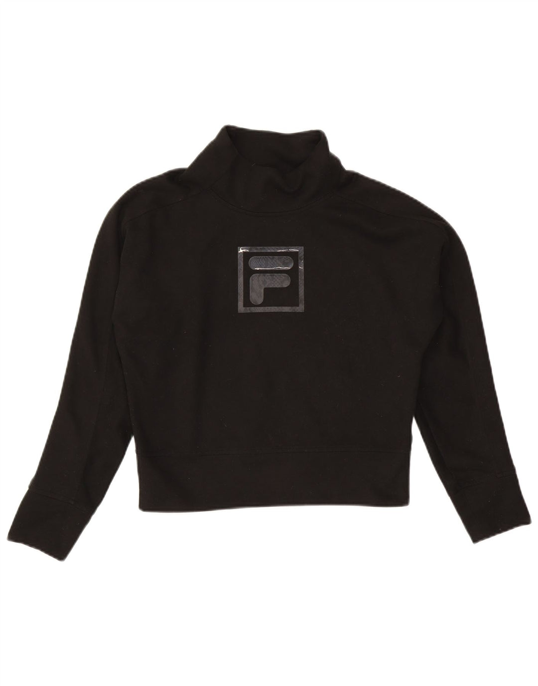 Fila Womens Crop Oversized Graphic Top Long Sleeve UK 6 XS Black Polyester
