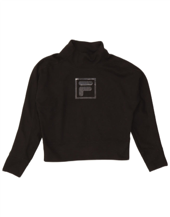 Fila Womens Crop Oversized Graphic Top Long Sleeve UK 6 XS Black Polyester