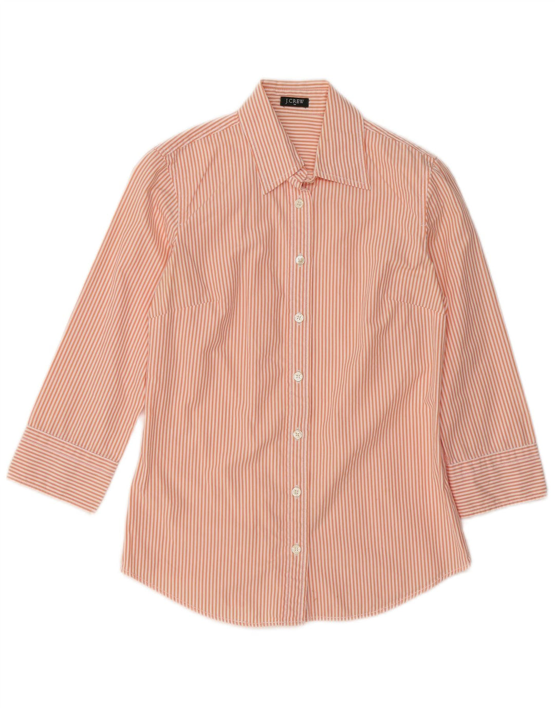 J. CREW Womens 3/4 Sleeve Shirt UK 12 Medium Orange Pinstripe Cotton