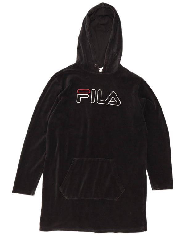 Fila Womens Graphic Velvet Hoodie Dresses UK 14 Medium Black Cotton