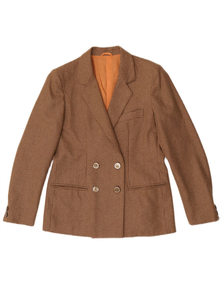 Vintage Womens Double Breasted Blazer Jacket UK 12 Medium Brown Houndstooth