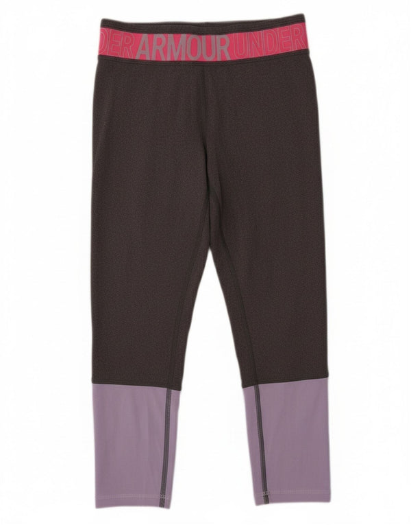 Under Armour Girls Graphic Leggings 9-10 Years Medium Grey Colourblock