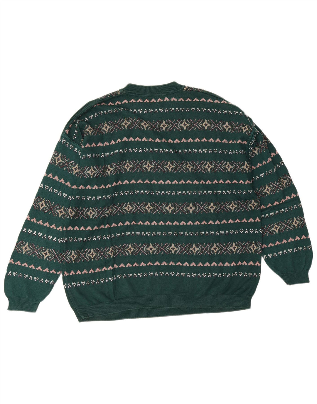 Stefanel Mens Crew Neck Jumper Sweater Large Green Fair Isle