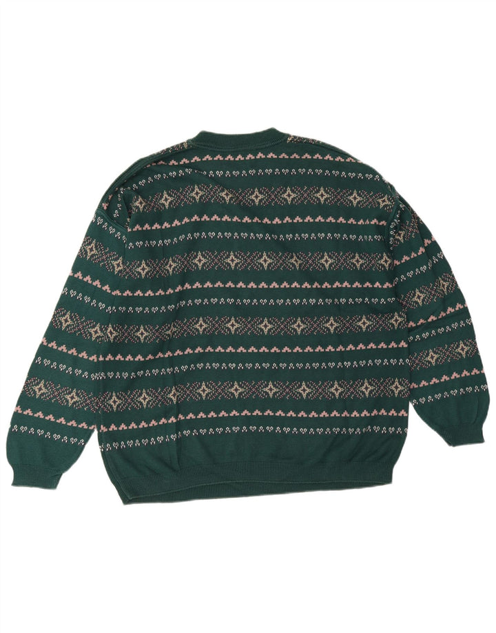 Stefanel Mens Crew Neck Jumper Sweater Large Green Fair Isle
