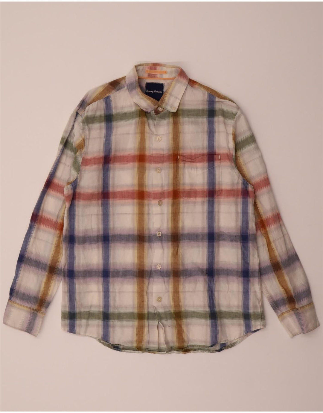 TOMMY BAHAMA Mens Shirt Medium Multicoloured Check Linen Vintage Tommy Bahama and Second-Hand Tommy Bahama from Messina Hembry 